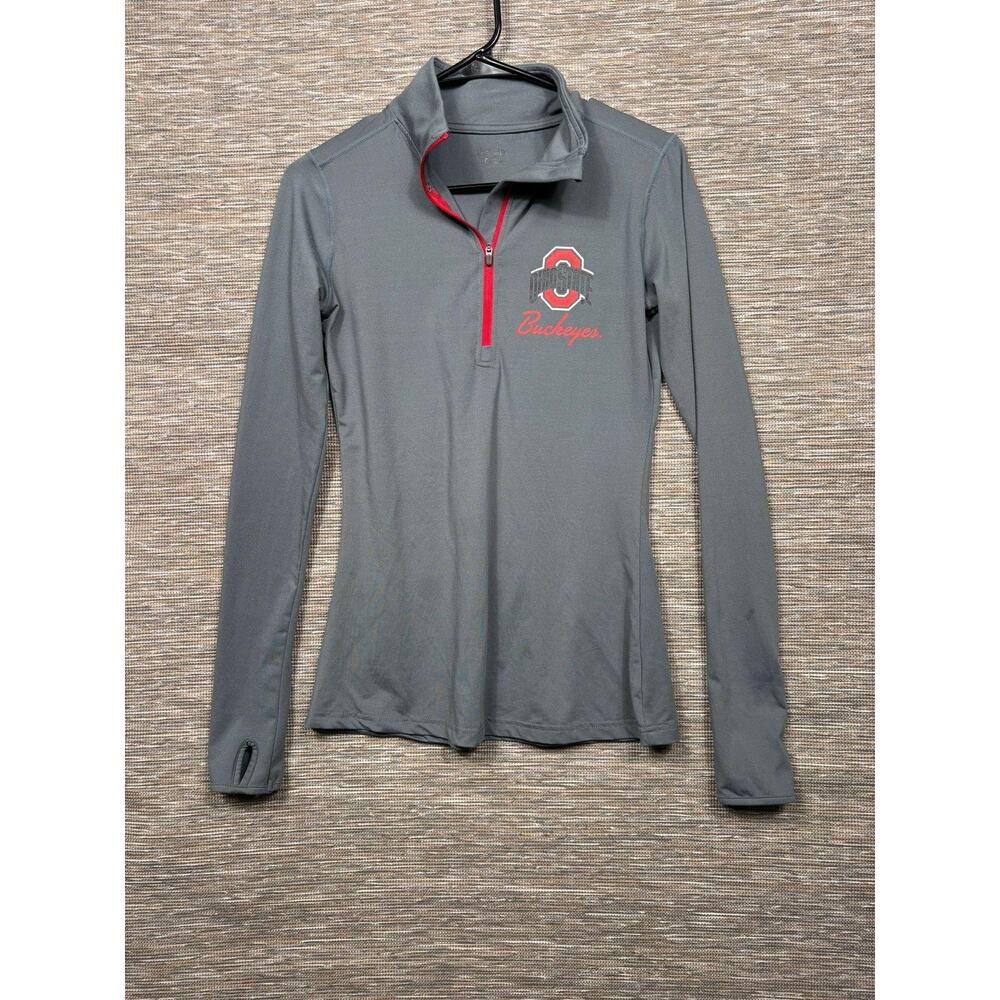 Ohio State Buckeyes Shirt Womens Small Gray NCAA Football Scarlet & Gray 1/4 Zip